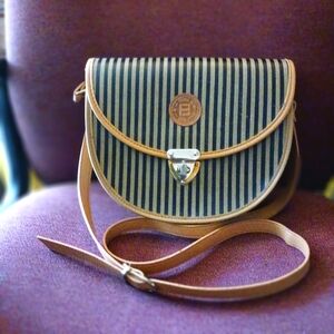 Vintage Fendi Striped Tan and Black Crossbody Bag